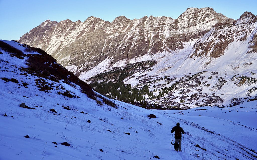 Hiking down from West Maroon Pass back to our campsite in October 2021.